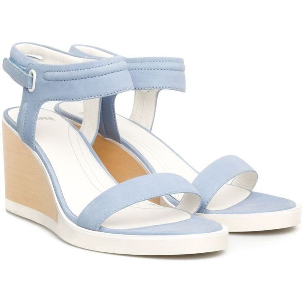 Camper Women's Leather Wood Limi Strap Wedge Sole‎ Sandal Blue Size 39